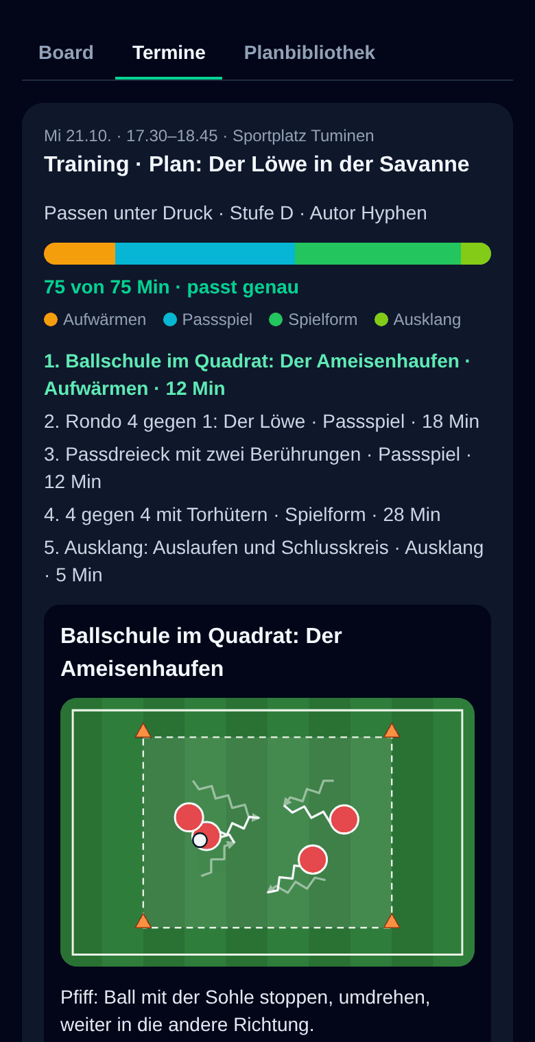 Training mit Zeitbalken und Skizze der Übung